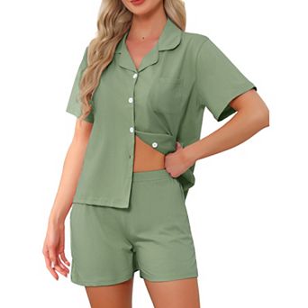 Women's Pajamas Set Button Up Lounge Sets Cotton Soft Pj Shorts Set 2 pc Short Sleeve Sleepwear