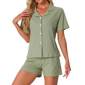 Women's Pajamas Set Button Up Lounge Sets Cotton Soft Pj Shorts Set 2 pc Short Sleeve Sleepwear