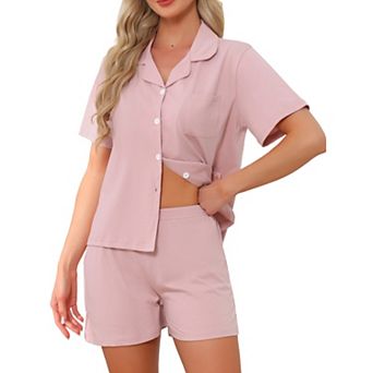 Women's Pajamas Set Button Up Lounge Sets Cotton Soft Pj Shorts Set 2 pc Short Sleeve Sleepwear
