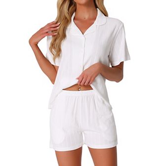 Women's Pajamas Set Button Up Lounge Sets Cotton Soft Pj Shorts Set 2 pc Short Sleeve Sleepwear