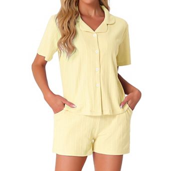 Women's Pajamas Set Button Up Lounge Sets Cotton Soft Pj Shorts Set 2 pc Short Sleeve Sleepwear