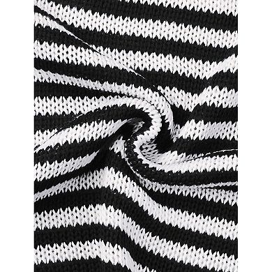 Women's Summer Tops Striped Knitted T Shirt Short Sleeve Trendy Loose Fit Pullover Top