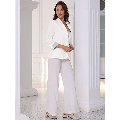 Linen Blazer for Women's V Neck Single Button Long Sleeve Solid Lightweight Work Business Blazers