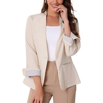 Linen Blazer for Women's V Neck Single Button Long Sleeve Solid Lightweight Work Business Blazers