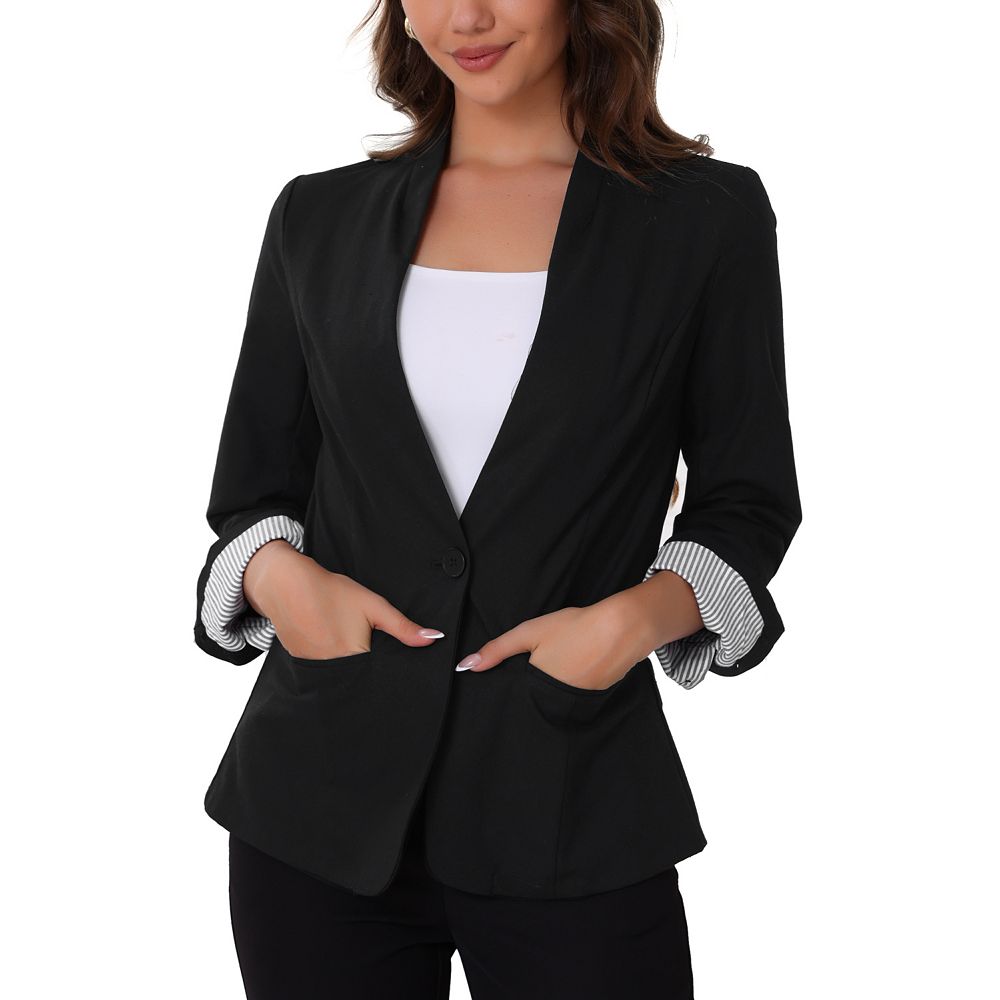 Collarless Single-Button Linen Blazer main image 0