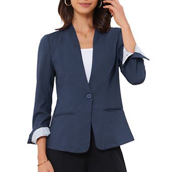 Linen Blazer for Women's V Neck Single Button Long Sleeve Solid Lightweight Work Business Blazers