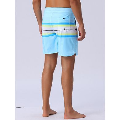 Men's Color Block Drawstring Waist Pool Beach Striped Swimming Shorts