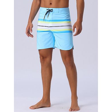 Men's Color Block Drawstring Waist Pool Beach Striped Swimming Shorts