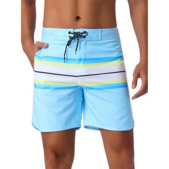 Men's Color Block Drawstring Waist Pool Beach Striped Swimming Shorts