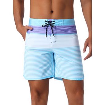 Men's Color Block Drawstring Waist Pool Beach Striped Swimming Shorts