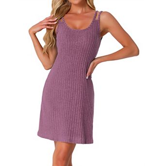 Women Sleeveless Sleepwear Sleep Dress Ribbed Knit Night Shirt Chemise Nighties Nightgowns