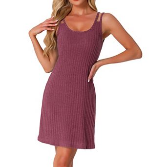 Women Sleeveless Sleepwear Sleep Dress Ribbed Knit Night Shirt Chemise Nighties Nightgowns