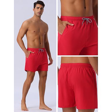 Men's Drawstring Waist Side Pockets Mesh Lining Beach Swim Trunks