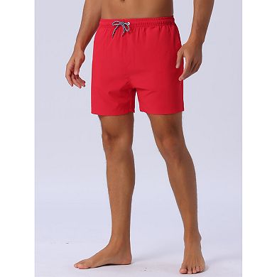 Men's Drawstring Waist Side Pockets Mesh Lining Beach Swim Trunks