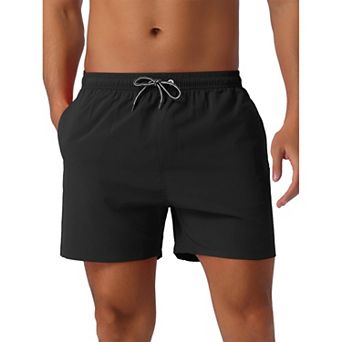 Men's Drawstring Waist Side Pockets Mesh Lining Beach Swim Trunks
