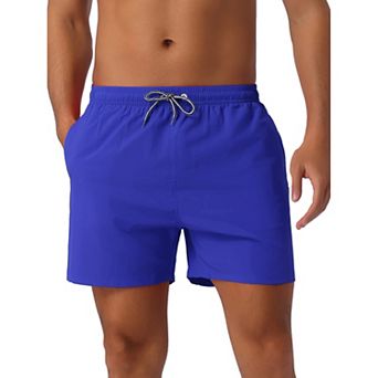 Men's Drawstring Waist Side Pockets Mesh Lining Beach Swim Trunks