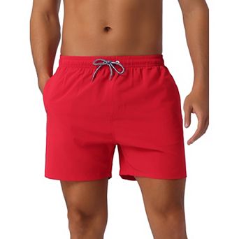 Men's Drawstring Waist Side Pockets Mesh Lining Beach Swim Trunks