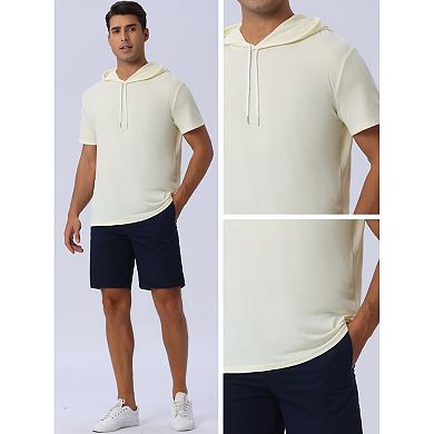 Hoodie T Shirt for Men's Hoodies Short Sleeve Athletic Workout Pullover Drawstring Hooded T-Shirts