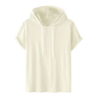 Hoodie T Shirt for Men's Hoodies Short Sleeve Athletic Workout Pullover Drawstring Hooded T-Shirts