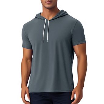 Hoodie T Shirt for Men's Hoodies Short Sleeve Athletic Workout Pullover Drawstring Hooded T-Shirts