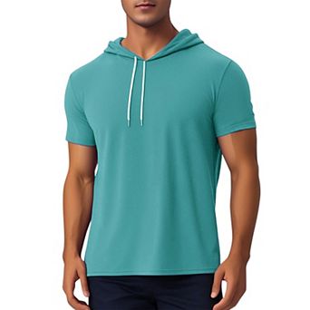 Hoodie T Shirt for Men's Hoodies Short Sleeve Athletic Workout Pullover Drawstring Hooded T-Shirts