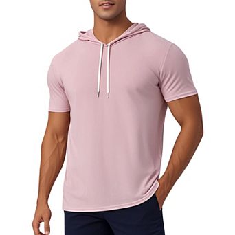 Hoodie T Shirt for Men's Hoodies Short Sleeve Athletic Workout Pullover Drawstring Hooded T-Shirts