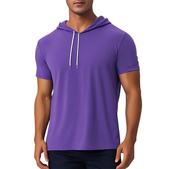 Hoodie T Shirt for Men's Hoodies Short Sleeve Athletic Workout Pullover Drawstring Hooded T-Shirts