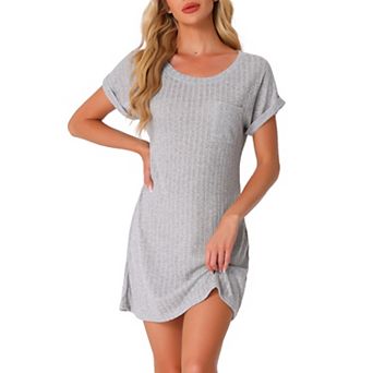 Women's Ribbed Knit Nightgown Sleepshirt Short Sleeve Sleepwear Casual Crew Neck Nightshirt