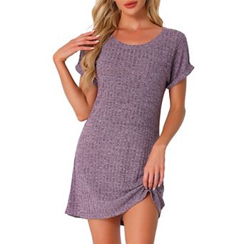 Women's Ribbed Knit Nightgown Sleepshirt Short Sleeve Sleepwear Casual Crew Neck Nightshirt