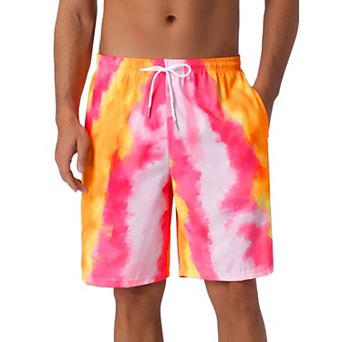 Men's Colorful Tie-dyed Pattern Drawstring Elastic Waist Board Shorts