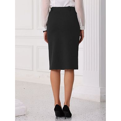 Bodycon Midi Pencil Skirt for Women's High Waist Side Slit Office Work Skirts