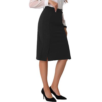 Bodycon Midi Pencil Skirt for Women's High Waist Side Slit Office