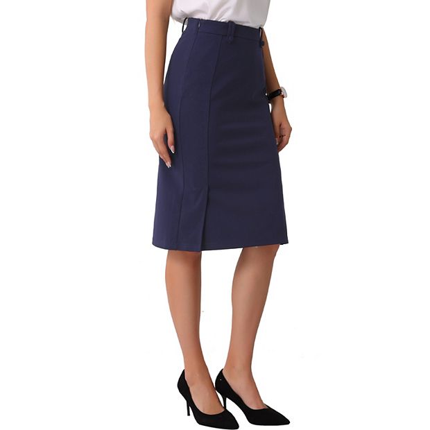 Bodycon Midi Pencil Skirt for Women's High Waist Side Slit Office