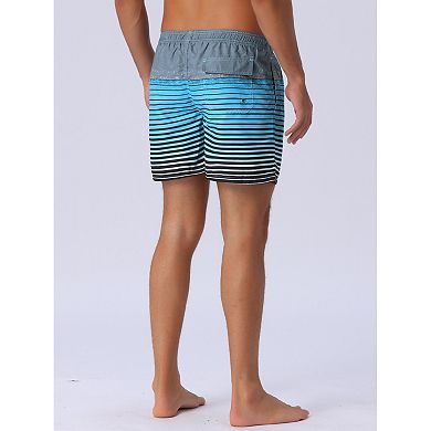 Men's Tropical Beach Color Block Drawstring Waist Mesh Lining Striped Board Shorts