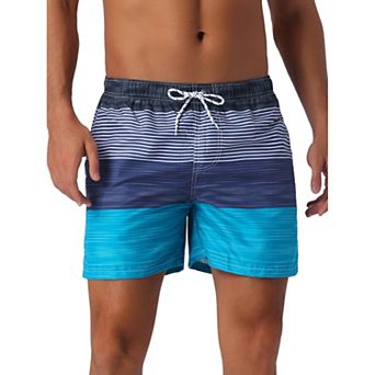 Men's Tropical Beach Color Block Drawstring Waist Mesh Lining Striped Board Shorts
