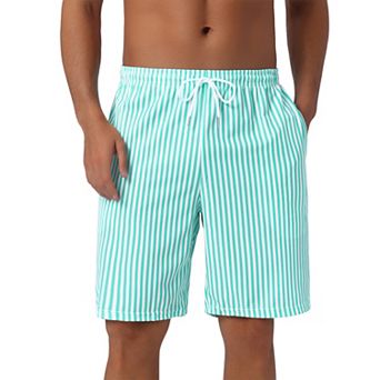 Men's Casual Summer Holiday Drawstring Waist Beach Striped Swimwear Shorts