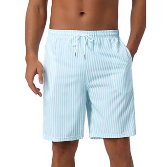 Men's Casual Summer Holiday Drawstring Waist Beach Striped Swimwear Shorts