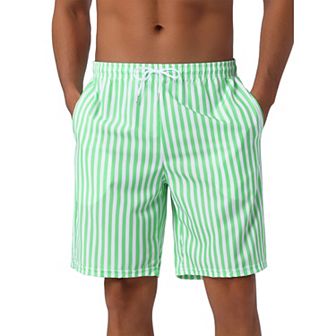 Men's Casual Summer Holiday Drawstring Waist Beach Striped Swimwear Shorts