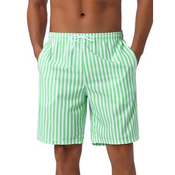 Men's Casual Summer Holiday Drawstring Waist Beach Striped Swimwear Shorts