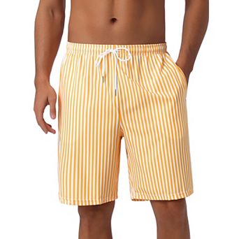Men's Casual Summer Holiday Drawstring Waist Beach Striped Swimwear Shorts