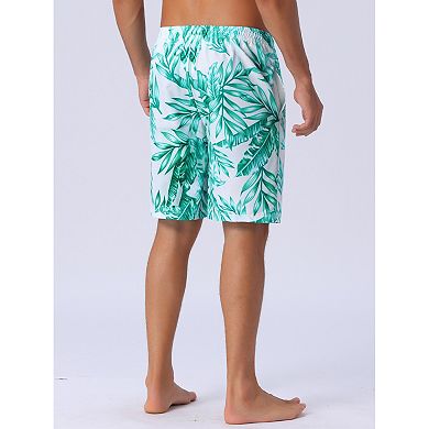 Men's Tropical Floral Print Elastic Waist Drawstring Hawaiian Summer Beach Swim Shorts