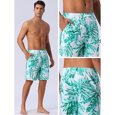 Men's Tropical Floral Print Elastic Waist Drawstring Hawaiian Summer Beach Swim Shorts