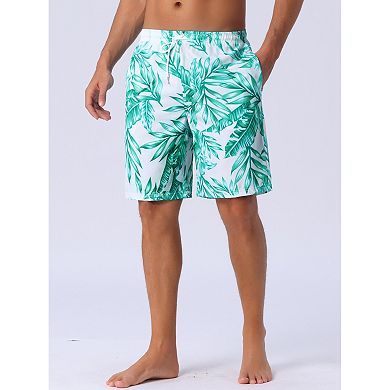 Men's Tropical Floral Print Elastic Waist Drawstring Hawaiian Summer Beach Swim Shorts