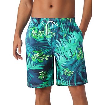 Men's Tropical Floral Print Elastic Waist Drawstring Hawaiian Summer Beach Swim Shorts