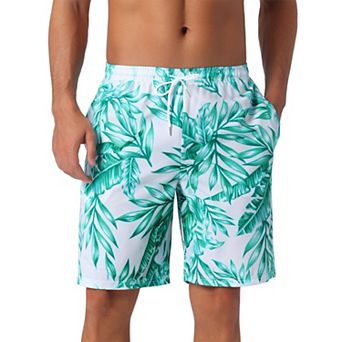 Men's Tropical Floral Print Elastic Waist Drawstring Hawaiian Summer Beach Swim Shorts