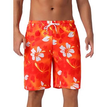 Men's Tropical Floral Print Elastic Waist Drawstring Hawaiian Summer Beach Swim Shorts