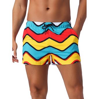 Men's Colorful Geometric Patterns Drawstring Elastic Waist Board Shorts