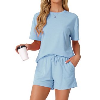 Women's Pajamas Set Half Sleeve Lounge Set Shorts Sleepwear Set 2 pc Pjs Sets with Pockets