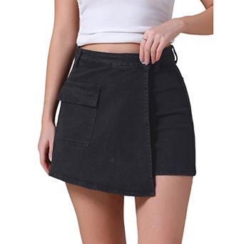 Women's Denim Skorts Cargo Faux Wrap Skirts High Waisted Country Concert Jean Skort Mini Shorts