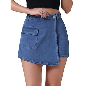 Women's Denim Skorts Cargo Faux Wrap Skirts High Waisted Country Concert Jean Skort Mini Shorts